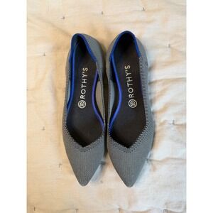 Rothy's sz 9 The Pointed Flat Shoes Gray White Herringbone Knit Washable